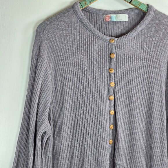 Free People Beach Oversized Assym, Thermal Waffle Knit 3/4 Length Slv Top, Lg - Picture 3 of 7